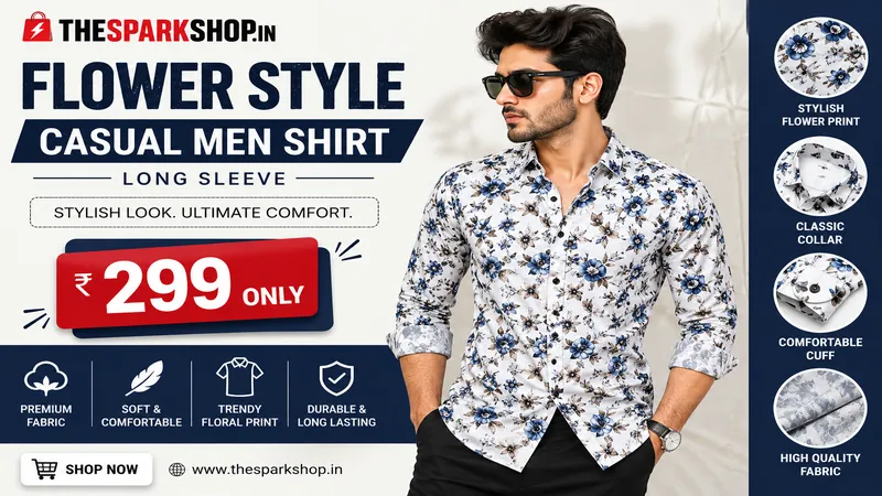 TheSparkShop Flower Style Casual Men Shirt
