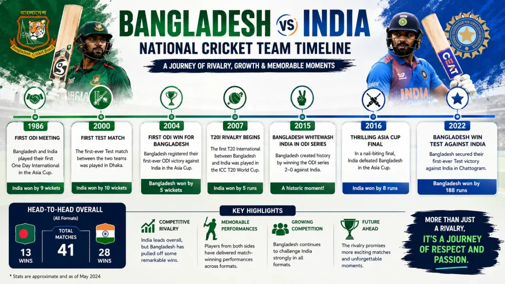 Bangladesh National Cricket Team Vs India National Cricket Team Timeline